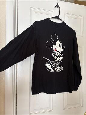 Disney Black Long-Sleeve Tee with Mickey Skeleton Graphic